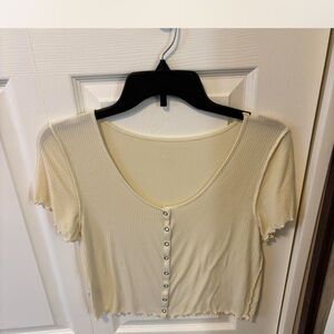 Cream Button-Down Ribbed Top